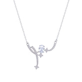 Asfour Crystal Chain Necklace With Art deco Desing In 925 Sterling Silver-ND0455
